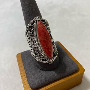 Sarda Red Indonesian Coral and Silver Statement Ring